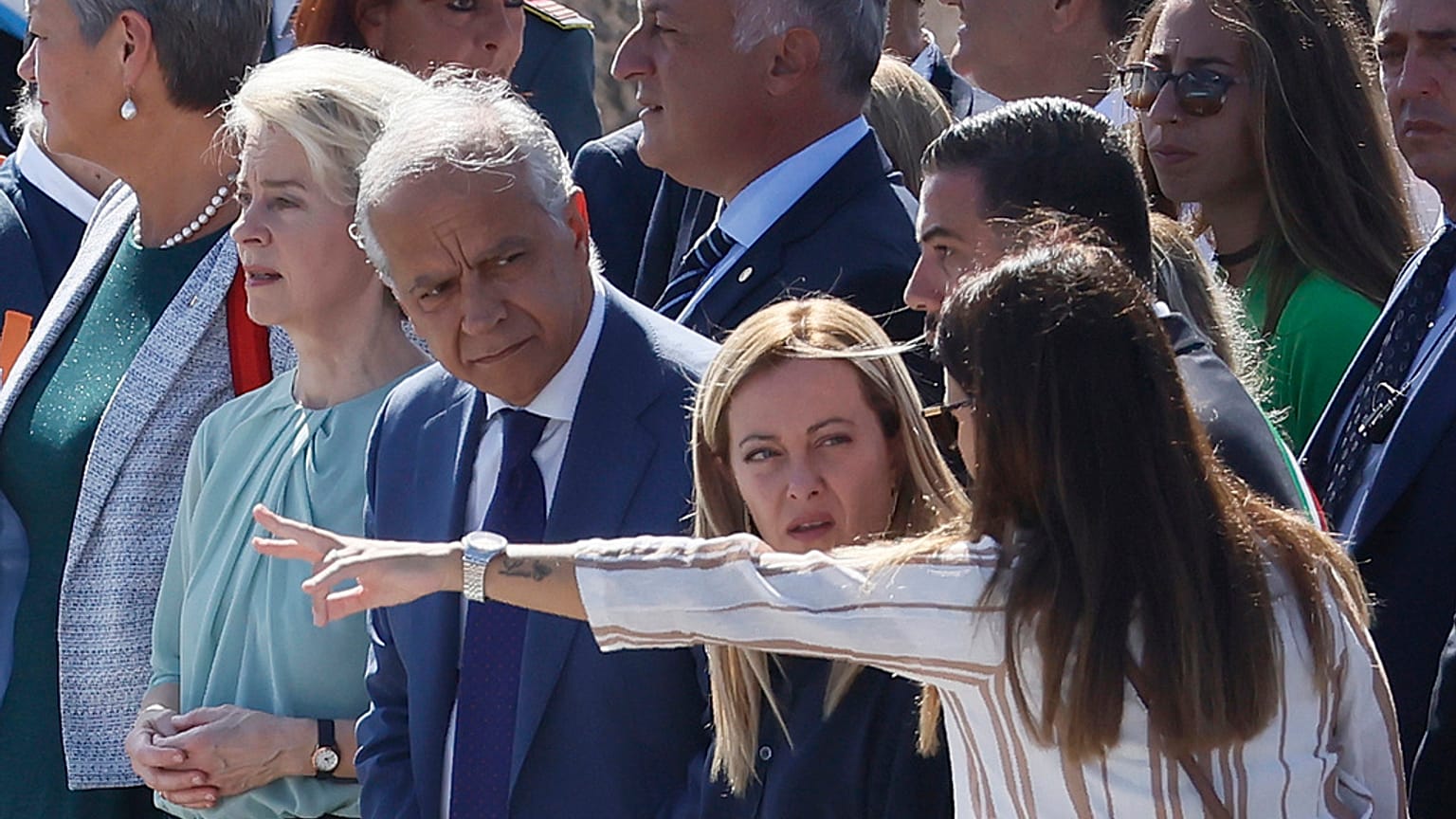 Ursula von der Leyen, Matteo Piantedosi, Giorgia Meloni. (Lampedusa, 17.9.2023)
