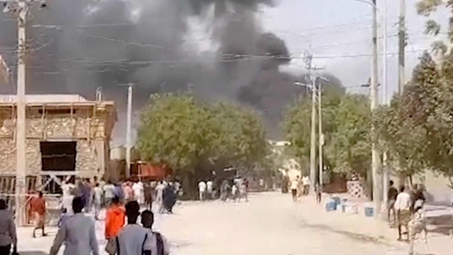 In this grab taken from a video, smoke billows after an explosion at a security checkpoint in the central Somalian city of Beledweyne