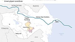 Azerbaycan ve Ermenistan topraklarını gösteren harita