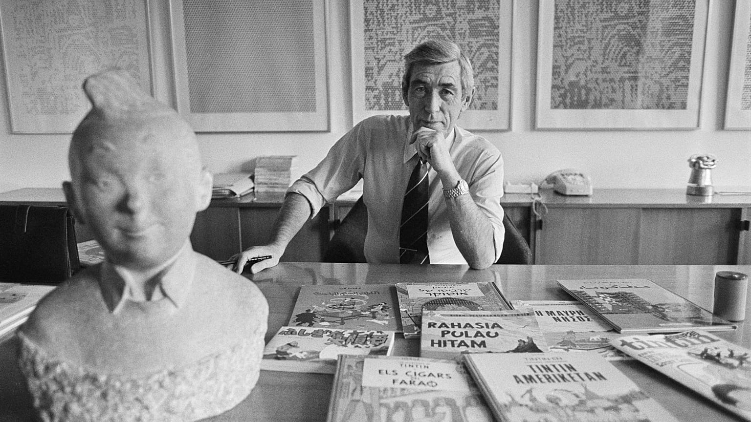 Belgian cartoonist Georges Prosper Remi, aka Hergé, at home in Brussels