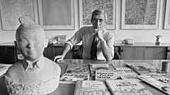 Belgian cartoonist Georges Prosper Remi, aka Hergé, at home in Brussels