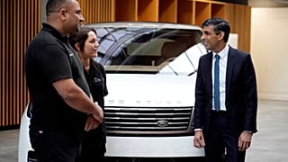 Britain's Prime Minister, Rishi Sunak meets workers during a visit to Land Rover for an announcement on an electric car battery factory on 19 July 2023 in Warwick, England.