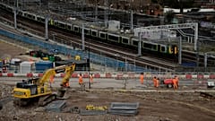 A train passes the construction site of the High Speed 2 (HS2) rail line at Euston station in London, 11 February 2020. 