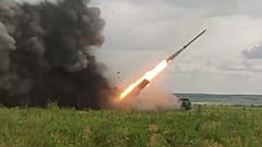Footage taken and released by the Russian Ministry of Defence, Russian troops fire artillery from a military vehicle in an undisclosed area allegedly in Ukraine.