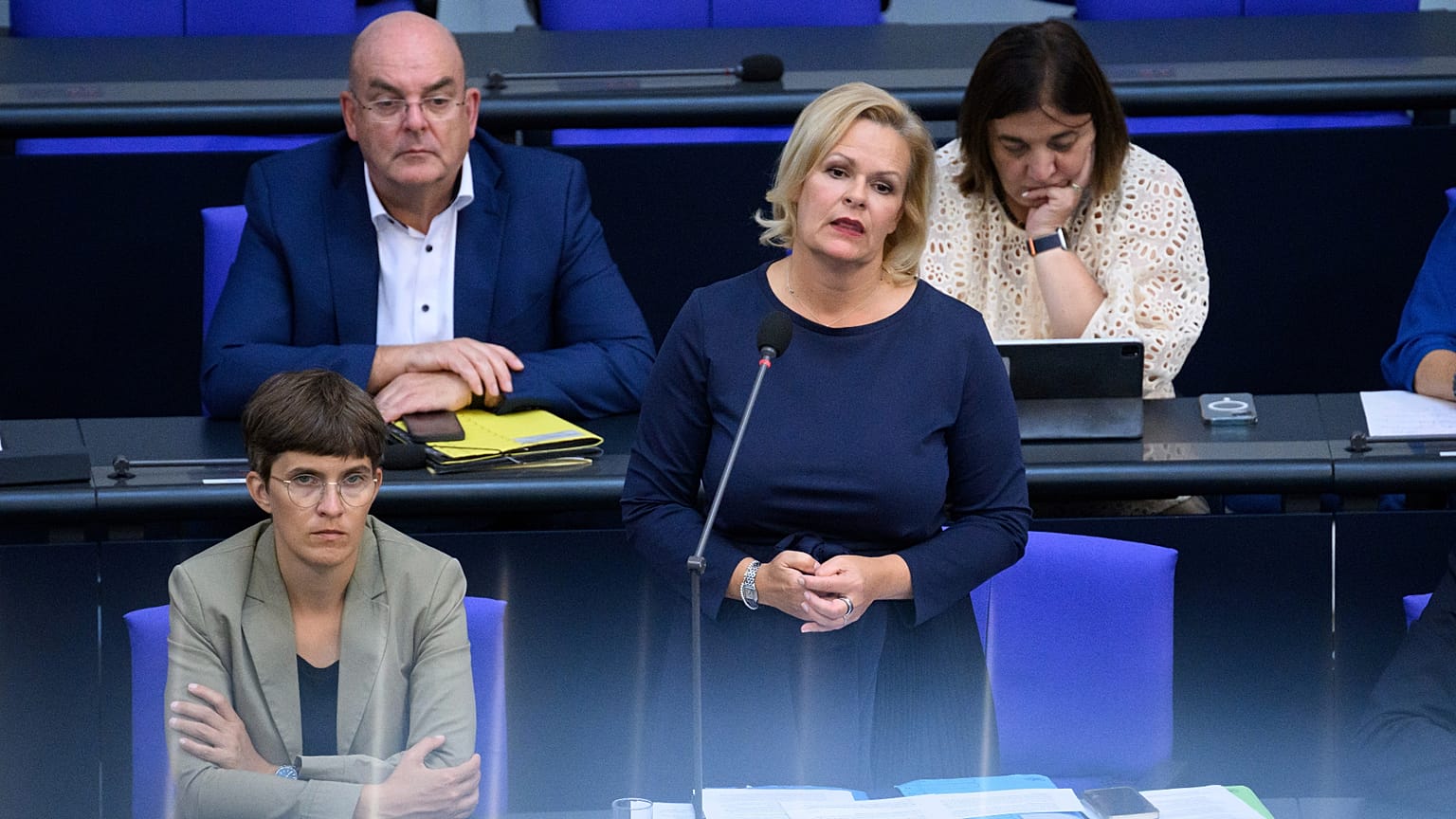 La ministre allemande de l'Intérieur Nancy Faeser, au Bundestag, à Berlin, mercredi 20 septembre 2023.
