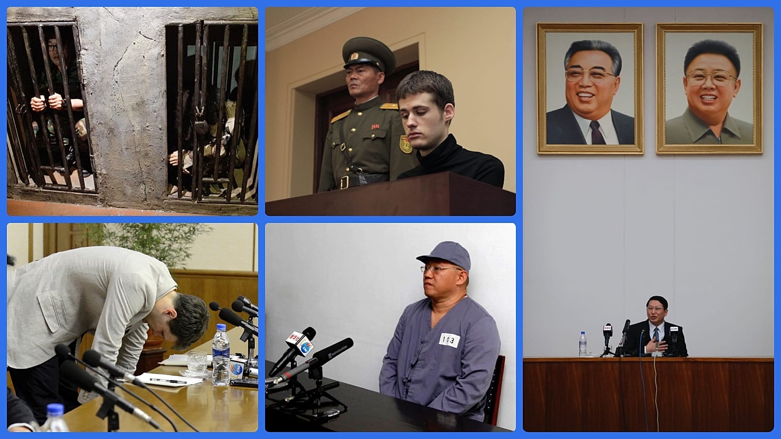 Így nézhet ki egy korai börtön, Matthew Miller, Otto Warmbier, Kenneth Bae, jobbra Kim Dzsangvuk