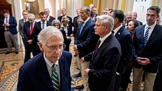 Senate Minority Leader Mitch McConnell, after a closed-door caucus meeting about preventing a federal government shutdown, Saturday, Sept. 30, 2023.