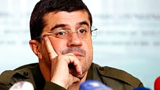 FILE - Arayik Harutyunyan, leader of the breakaway region of Nagorno-Karabakh, in Stepanakert, the separatist region of Nagorno-Karabakh, Sunday, Oct. 11, 2020