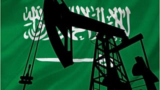 عکس تزئینی از تاسیسات استخراج نفت با بگ‌راند پرچم عربستان سعودی