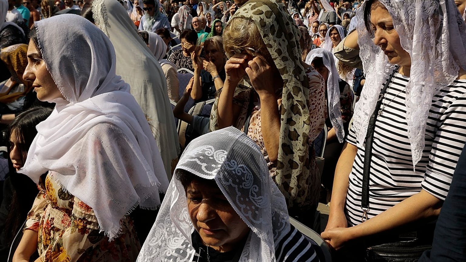 Armenian parishioners attend a national day of prayer for Artsakh (Nagorno-Karabakh) at the Armenian Apostolic Cathedral, near  in Yerevan, Armenia, Sunday, Oct. 1, 2023.