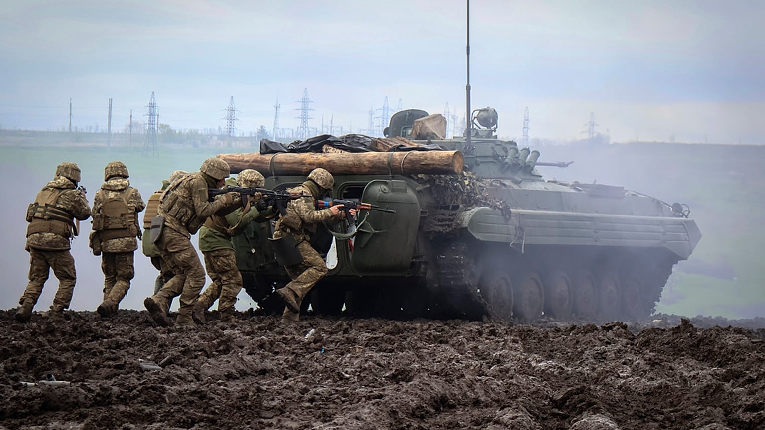 FILE -Ukrainian soldiers during training at the frontline in Donetsk region, Ukraine, Saturday, April 15, 2023.