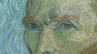 Close-up detail of a Vincent van Gogh self-portrait exhibited in the "Van Gogh in Auvers-sur-Oise, the Final Months" exhibition at the Musée d'Orsay.