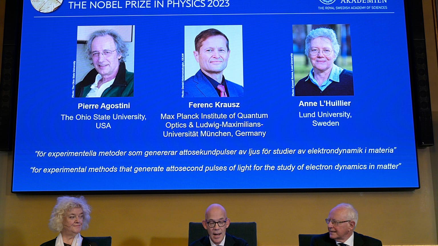 Os três galardoados com o Prémio Nobel da Física