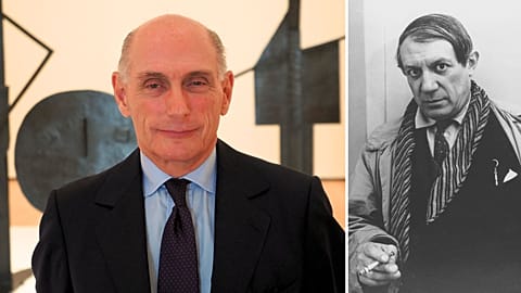 (L) Bernard Ruiz Picasso pictured at the opening of the Picasso Sculpture exhibition at the Guggenheim in Bilbao 