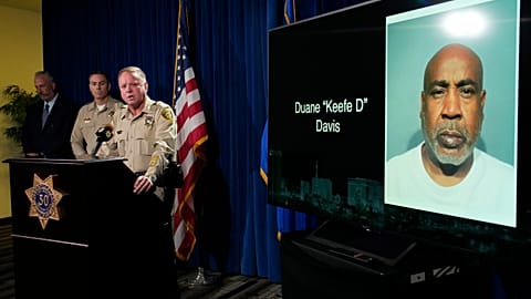 Prosecutors accuse Duane “Keffe D” Davis (name misspelled on the screen) of being the mastermind behind Tupac's murder.