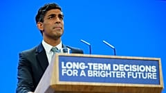 Primeiro-ministro britânico, Rishi Sunak, na Conferência do Partido Conservador, Manchester, 4 de outubro de 2023
