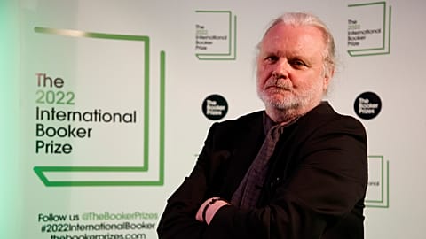 Jon Fosse, author of shortlisted novel 'A New Name: Septology VI-VII', poses ahead of the 2022 International Booker Prize ceremony in London, Thursday, May 26, 2022