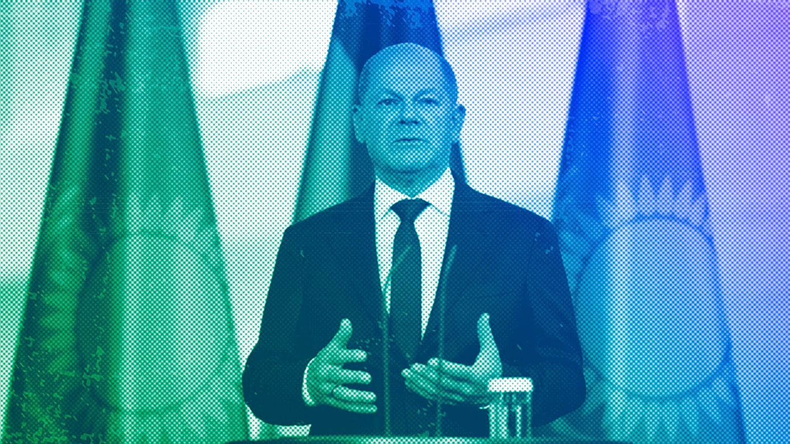 German Chancellor Olaf Scholz speaks during a joint news conference with Kazakh President Kassym-Jomart Tokayev after a meeting in Berlin, September 2023
