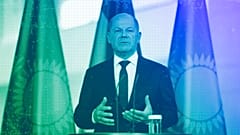 German Chancellor Olaf Scholz speaks during a joint news conference with Kazakh President Kassym-Jomart Tokayev after a meeting in Berlin, September 2023