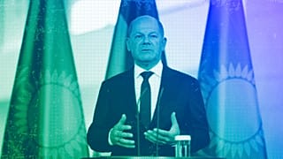 German Chancellor Olaf Scholz speaks during a joint news conference with Kazakh President Kassym-Jomart Tokayev after a meeting in Berlin, September 2023