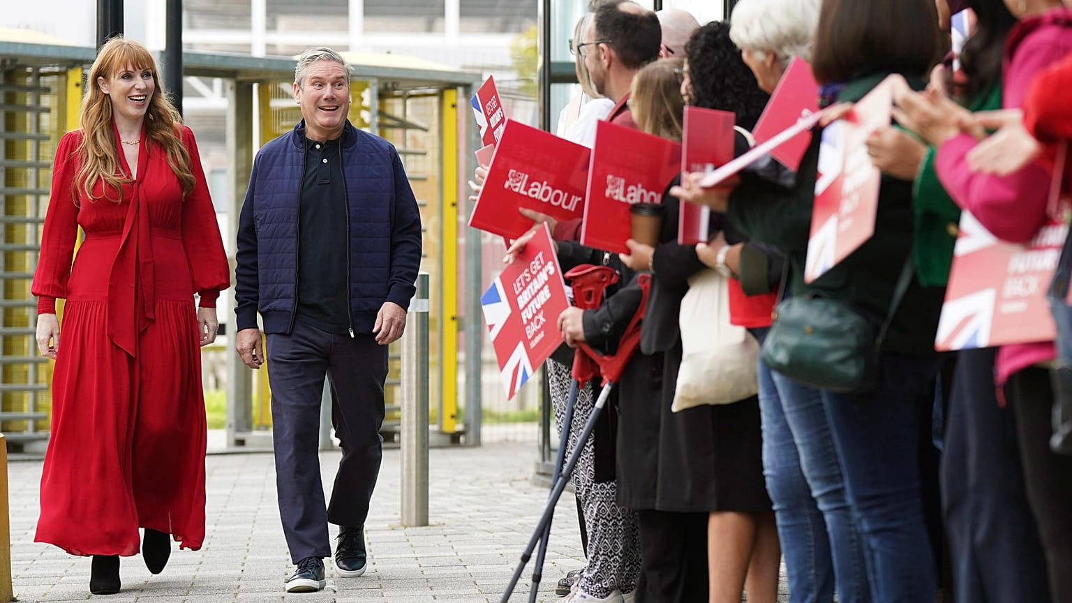 Britain's Deputy Labour leader Angela Rayner and Labour Party Party leader Keir Starmer, arrive, ahead of the Labour Party Conference starting on Sunday, in Liverpool