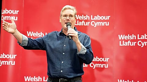 Labour Party leader Sir Keir Starmer addresses a Welsh Labour reception at the Labour Party Conference in Liverpool, England, Sunday, Oct. 8, 2023.