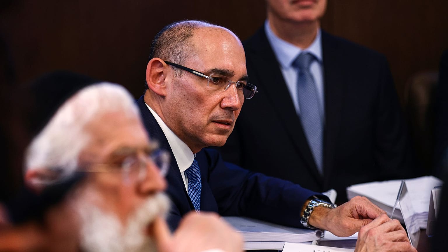 Bank of Israel Governor Amir Yaron attends a cabinet meeting at the Prime Minister's office in Jerusalem, Thursday, Feb. 23, 2023.