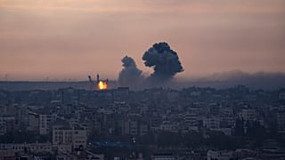 Smoke rises after the Israeli air strike in the Gaza Strip on Monday, Oct. 9, 2023