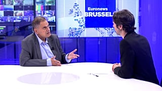 Hassan Albalawi von der palästinensischen Vertretung bei der EU (links) und Euronews' Grégoire Lory.
