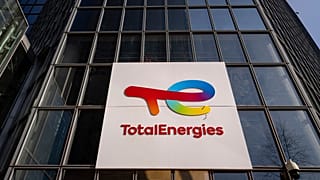TotalEnergies' logo on the company's headquarters skyscraper in the La Defense business district in Courbevoie near Paris, France, Wednesday, March 1, 2023.