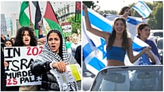Proteste: pro-palästinensisch (linke Bildhälfte) und pro-israelisch