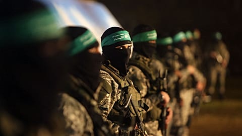 Palestinian members of the Ezzedine al-Qassam Brigades, the armed wing of the Hamas movement, take part in a gathering on January 31, 2016 in Gaza city