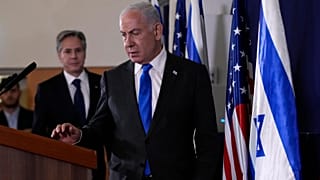 Anthony Blinken és Netanjahu miniszterelnök 2023. október 12-én Tel-Avivban
