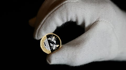 The new £1 coin presented at the Royal Mint in London on October 12, 2023