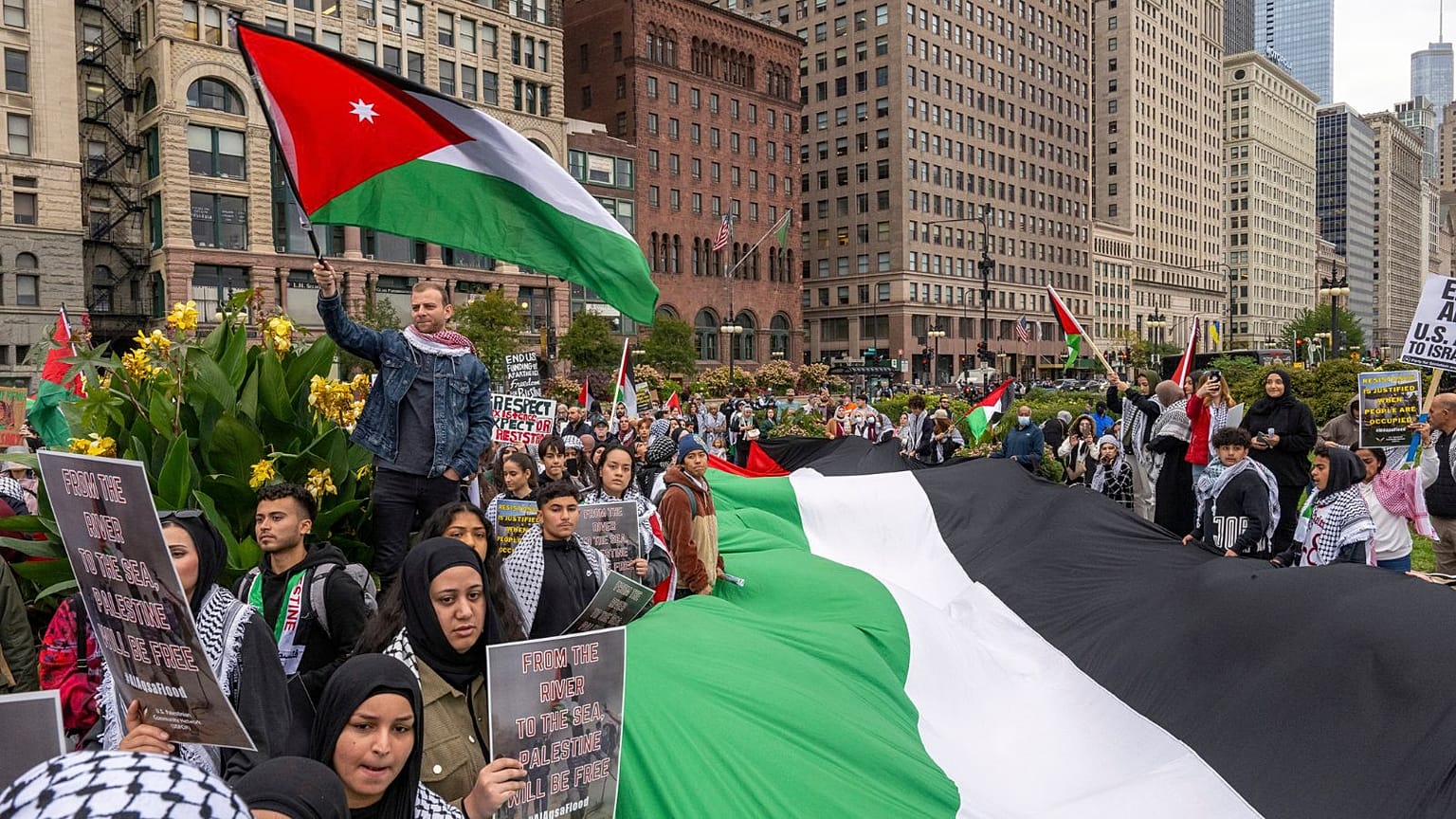 حمایت از فلسطینیان در شیکاگو به تاریخ یازدهم اکتبر ۲۰۲۳