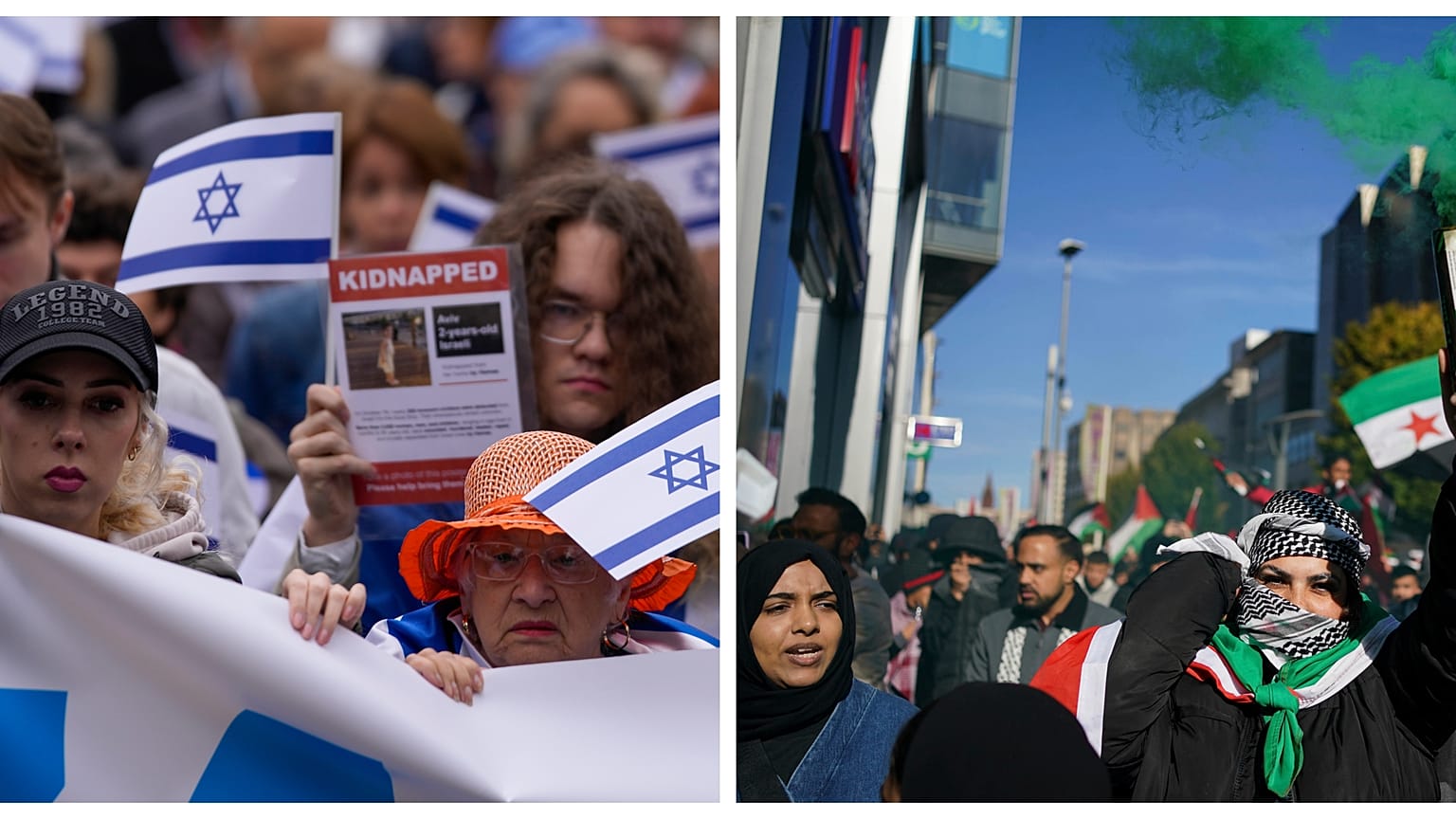 Митинг в Белграде, шествие в Бирмингеме, 15 октября, 2023 года.