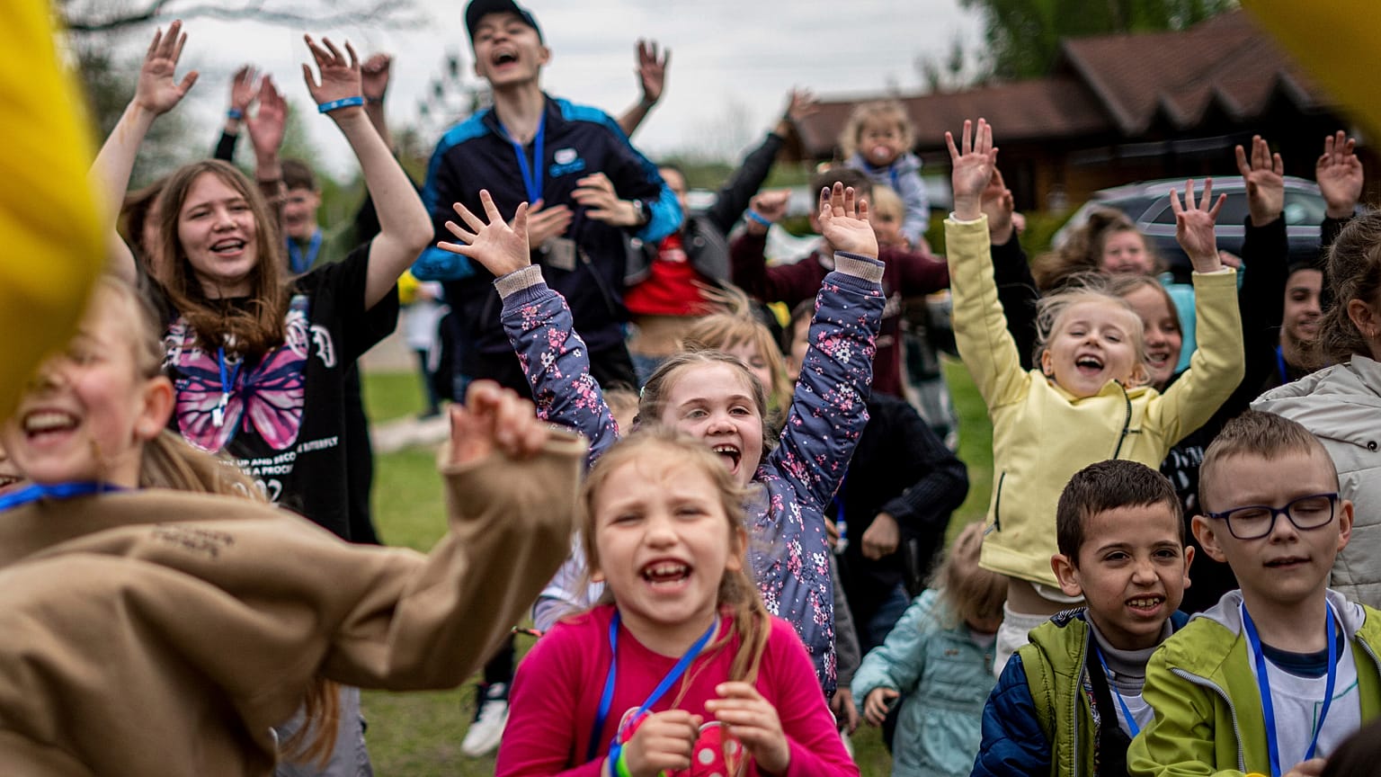 Children dance at the recovery camp for children and their mothers affected by the war near Lviv, Ukraine.