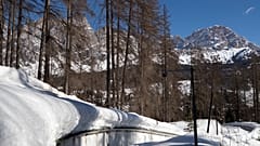 A view of the bobsled track in Cortina d'Ampezzo, Italy, Wednesday, Feb. 17, 2021.