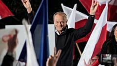 Poland's main opposition leader Donald Tusk speaks to supporters after taking part in an electoral debate in Warsaw, Poland, Monday, Oct. 9, 2023.