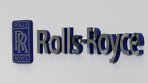 A Rolls-Royce logo is displayed at the Rolls-Royce Crosspointe manufacturing and research facility in Prince George, Va.