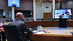 EU-Ratspräsident Charles Michel bei der Videokonferenz mit den Staats- und Regierungschefs