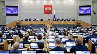 Les législateurs russes assistent à une session à la Douma d'État, la Chambre basse du Parlement russe à Moscou, en Russie, le mardi 17 octobre 2023