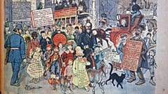 The "Yellow Kid" (seen here in the centre) by US comic artist Richard Outcault is considered to be the first newspaper comic strip.