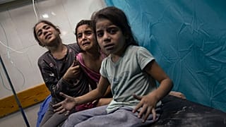 Palestinian children wounded in the Israeli bombardment of the Gaza Strip for treatment in a hospital in Khan Younis, Tuesday, Oct. 17, 2023.