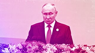 Russian President Vladimir Putin delivers a speech during the Belt and Road Forum at the Great Hall of the People in Beijing, October 2023