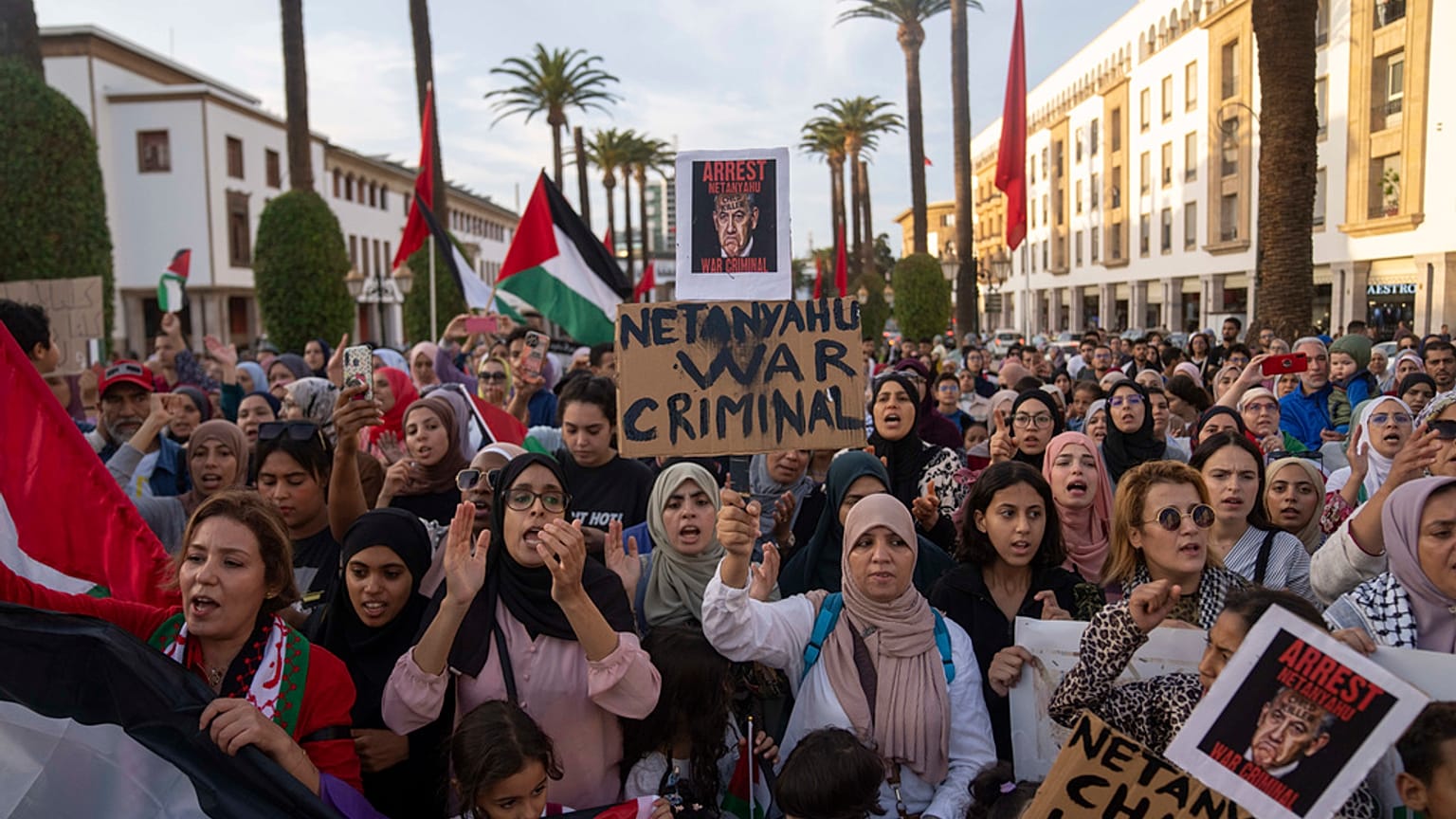 Manifestación a favor del pueblo palestino en Rabat, Marruecos