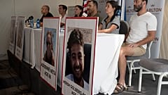 FILE - Relatives of U.S. citizens held hostage by Hamas militants attend a news conference on Oct. 10, 2023 in Tel Aviv, Israel