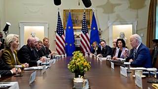 President Joe Biden meets with European Council President Charles Michel and European Commission President Ursula von der Leyen, Washington DC, Oct. 20, 2023