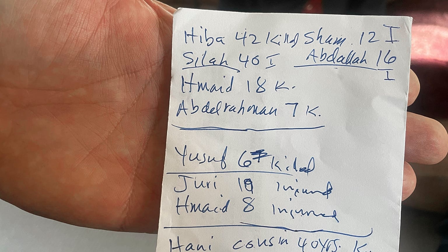 قائمة اسماء قتلى وجرحى عائلات جهاد وفاطمة في غزة