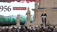 Hungarian Prime Minister Viktor Orban giving a speech on 1956 anti-Soviet uprising anniversary on October 23, 2023.